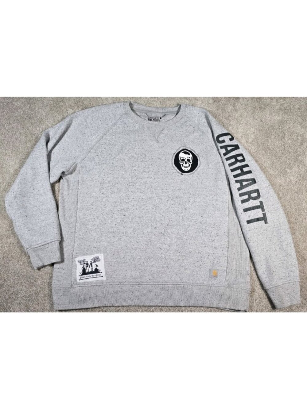 OOAK Carhartt Sweatshirt Upcycled Gray Gymreapers Skull Relaxed Fit Women's XXL